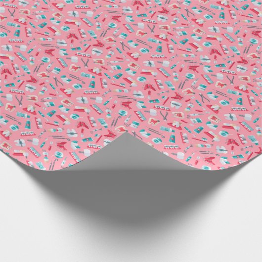 Roze tandheelkundig patroon cadeaupapier (Hoek)