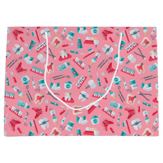 Roze tandheelkundig patroon groot cadeauzakje (Voorkant)