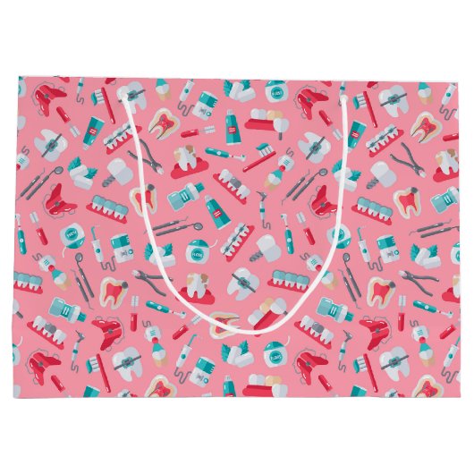 Roze tandheelkundig patroon groot cadeauzakje (Achterkant)