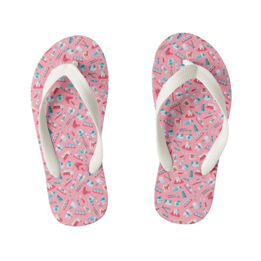 Roze tandheelkundig patroon kinder teenslippers (Voetbed)