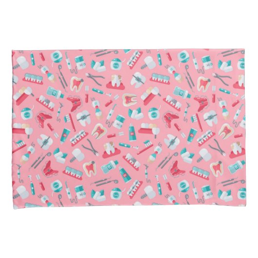Roze tandheelkundig patroon kussensloop (Voorkant-Rechts)