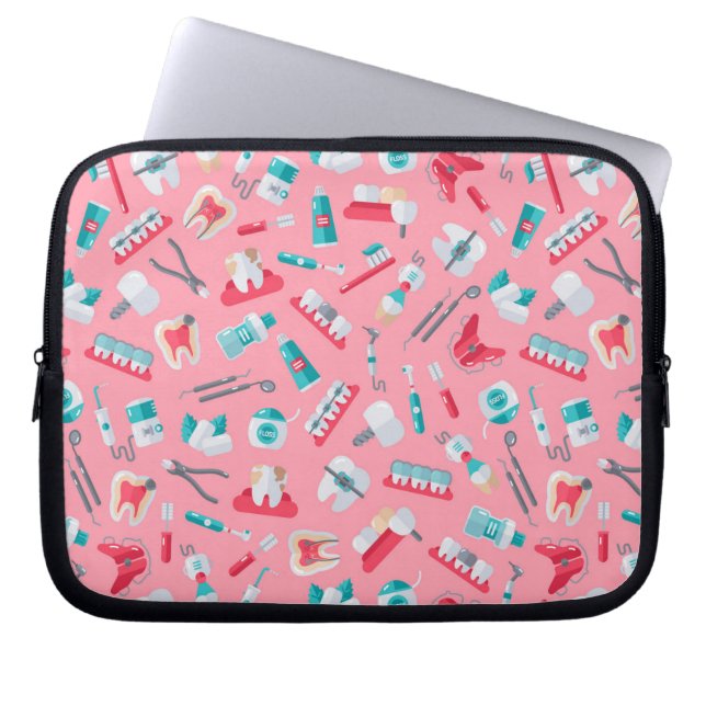 Roze tandheelkundig patroon laptop sleeve (Voorkant)