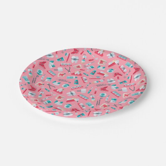 Roze tandheelkundig patroon papieren bordje (Gekanteld)