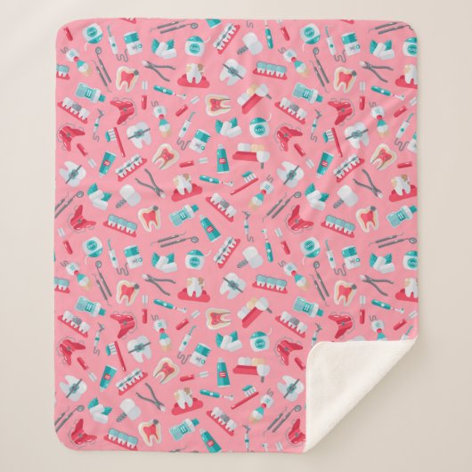 Roze tandheelkundig patroon sherpa deken (Voorkant)