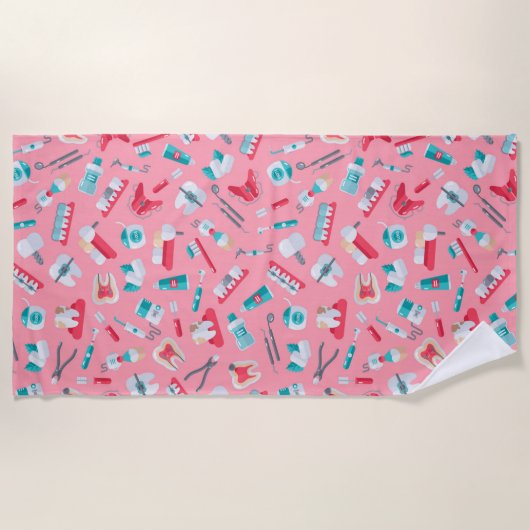 Roze tandheelkundig patroon strandlaken (Voorkant)