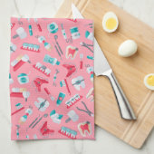 Roze tandheelkundig patroon theedoek (Quarter Fold)