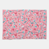 Roze tandheelkundig patroon theedoek (Horizontaal)