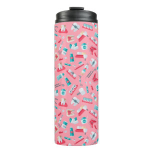 Roze tandheelkundig patroon thermosbeker