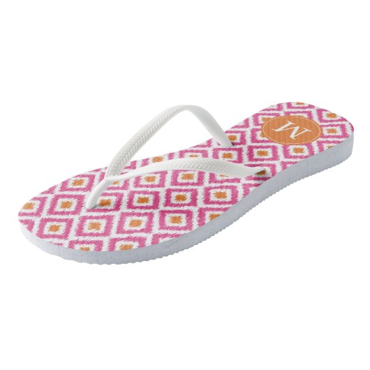 Roze Tangerine Ikat Pattern Monogramed Teenslippers (Schuin)