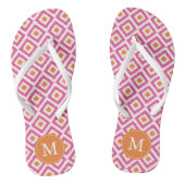 Roze Tangerine Ikat Pattern Monogramed Teenslippers (Voetbed)