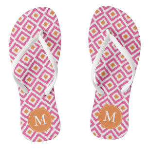 Roze Tangerine Ikat Pattern Monogramed Teenslippers
