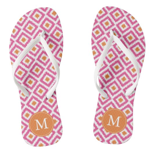 Roze Tangerine Ikat Pattern Monogramed Teenslippers (Voetbed)