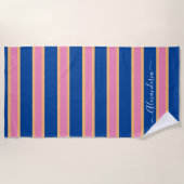Roze Tangerine White Modern Preppy Stripes Beach Strandlaken (Voorkant)