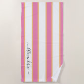 Roze Tangerine White Modern Preppy Stripes Beach Strandlaken (Voorkant)