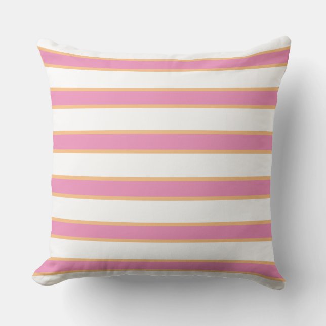 Roze Tangerine White Modern Preppy Stripes Buitenkussen (Voorkant)