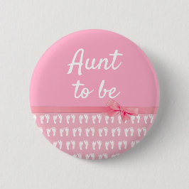 Roze tante die voetafdruk Baby shower Button is