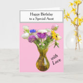 Roze Tante Verjaardag Bloemen Kaart (Gele Bloem)