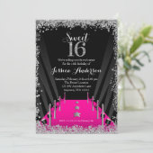 Roze Tapijt Hollywood Zilver Glitter Sweet 16 Kaart (Staand voorkant)