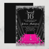 Roze Tapijt Hollywood Zilver Glitter Sweet 16 Kaart (Voorkant / Achterkant)