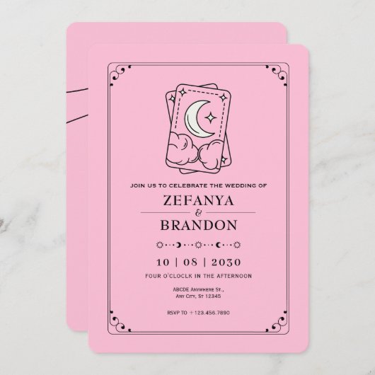 Roze tarot bruiloft kaart (Voorkant / Achterkant)