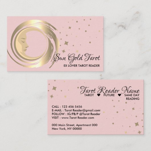 Roze Tarot Reader Stars Moon Sun Celestial Visitekaartje (Voorkant / Achterkant)