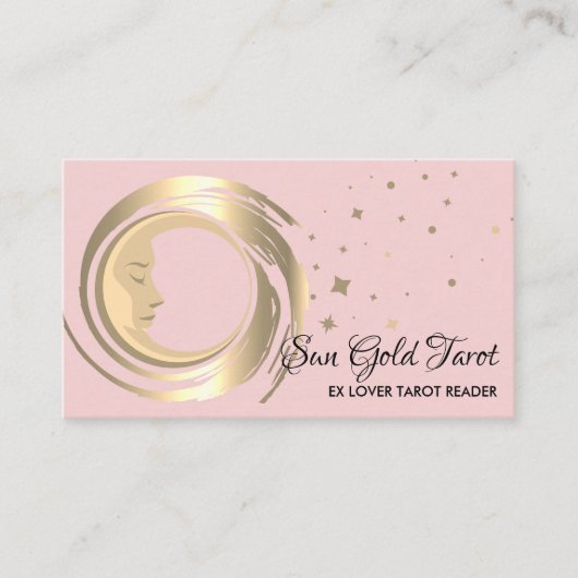 Roze Tarot Reader Stars Moon Sun Celestial Visitekaartje (Voorkant)