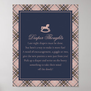 Roze tartan geruite schommelpaard luier gedachten poster