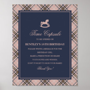 Roze tartan geruite schommelpaard tijdscapsule poster