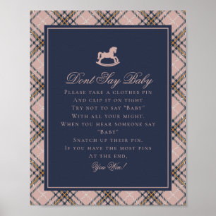 Roze tartan geruite schommelpaard zeg niet baby poster