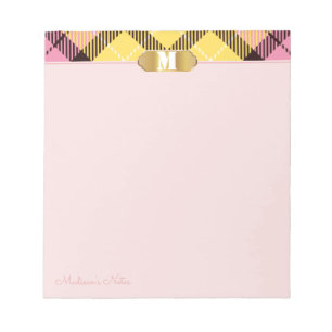 Roze Tartan Golden Script Naam Monogram Abrikozen Notitieblok