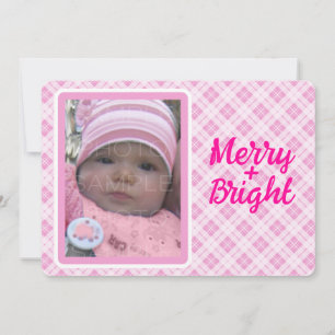 Roze tartan Kerst Vrolijk Bright Custom foto Feestdagenkaart