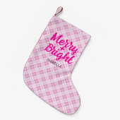 Roze tartan Kerst Vrolijk Bright Custom naam Kleine Kerstsok (Voorkant (Hangend))