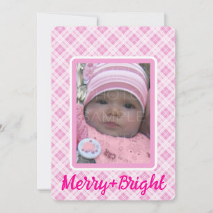 Roze tartan Kerstmis Merry Bright Aangepaste foto Feestdagenkaart