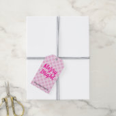 Roze tartan Kerstmis Merry Bright Familienaam Cadeaulabel (Met Touw)