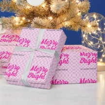 Roze tartan Kerstmis Merry Bright Familienaam