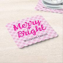 Roze tartan Kerstmis Merry Bright Familienaam