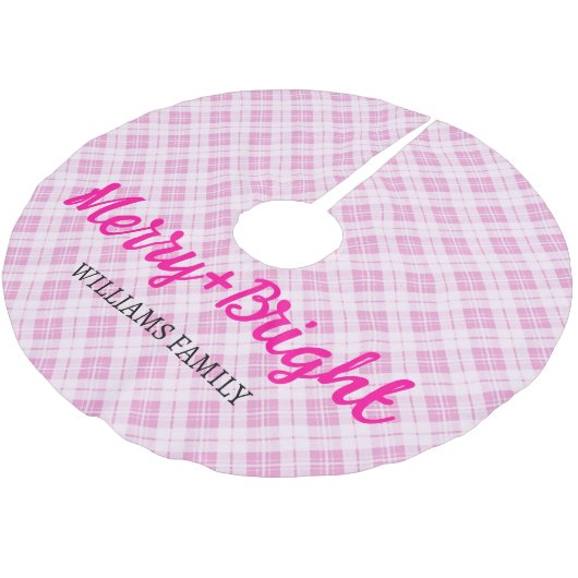 Roze tartan Kerstmis Merry Bright Familienaam Kerstboom Rok (Gekanteld)