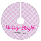 Roze tartan Kerstmis Merry Bright Familienaam Kerstboom Rok (Voorkant)