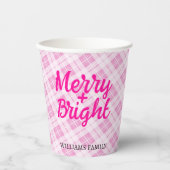 Roze tartan Kerstmis Merry Bright Familienaam Papieren Bekers (Voorkant)