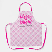 Roze tartan Kerstmis Merry Bright Familienaam Schort (Voorkant)