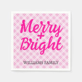 Roze tartan Kerstmis Merry Bright Familienaam Servet (Voorkant)