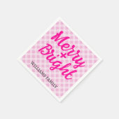 Roze tartan Kerstmis Merry Bright Familienaam Servet (Hoek)