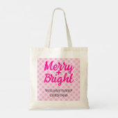 Roze tartan Kerstmis Merry Bright Familienaam Tote Bag (Achterkant)