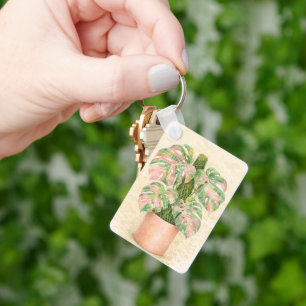 roze tartan monstera blad Schots Schotland Sleutelhanger