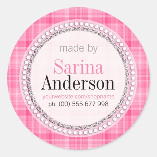 Roze Tartan Patroon gemaakt door Labels Stickers (Voorkant)