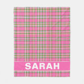 Roze Tartan Plaid Custom Naam Fleece Dekbed Deken (Voorkant)