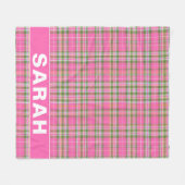 Roze Tartan Plaid Custom Naam Fleece Dekbed Deken (Voorkant (Horizontaal))