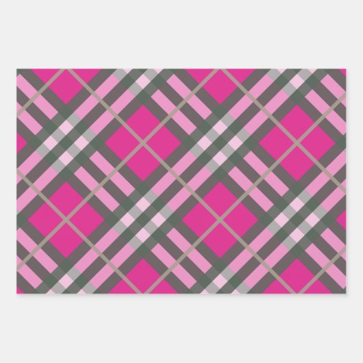Roze Tartan Plaid Gingham Gepersonaliseerde Kerstm Inpakpapier Vel (Voorkant)