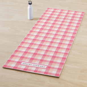 Roze Tartan Plaid Patroon Gepersonaliseerde naam Yogamat