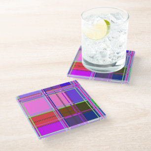Roze tartan stof patroon stof Madras Glazen Onderzetter